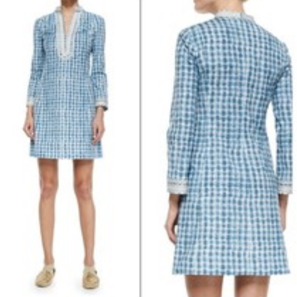 Tory Burch Blue Plaid Long Sleeve Dress